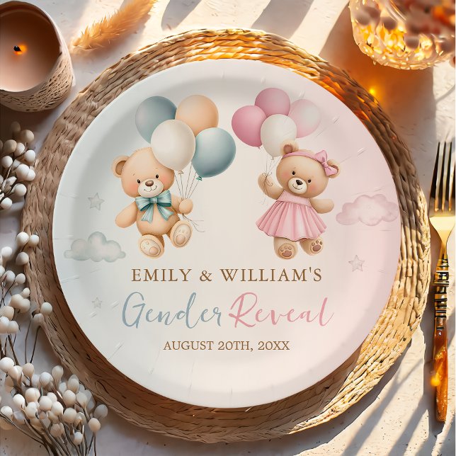 Prato De Papel Teddy Bear Gender Reveal Plate (Criador carregado)