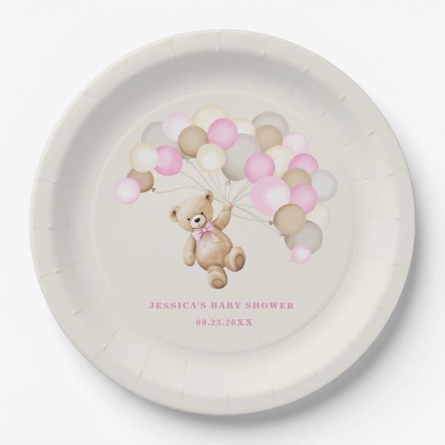 Prato De Papel Teddy Bear Girl Baby Shower (Frente)