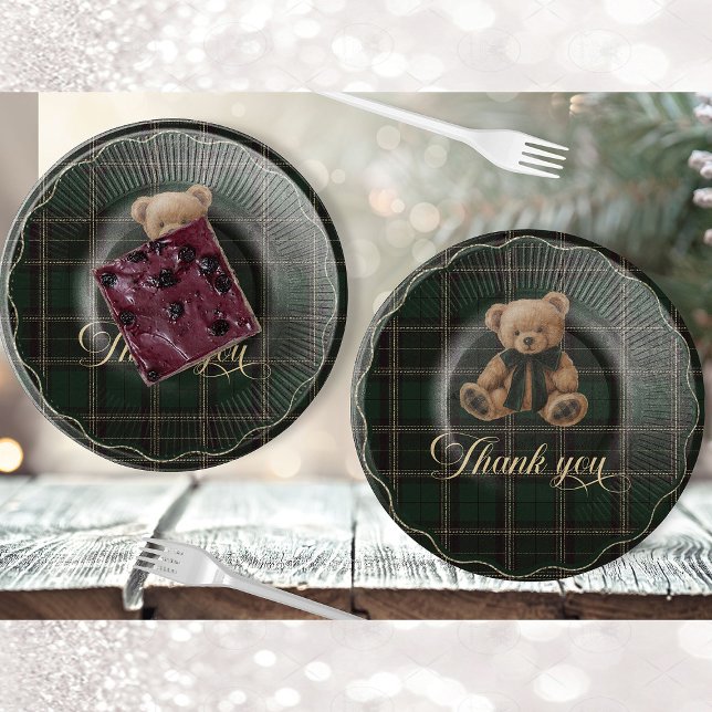 Prato De Papel Teddy Bear Green Tartan Paper Plate (Teddy Bear Green Tartan Paper Plate)