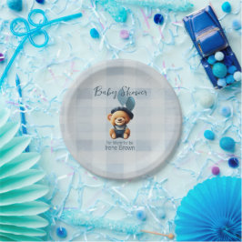 Prato De Papel Teddy Bear Jean Chá de fraldas Blue