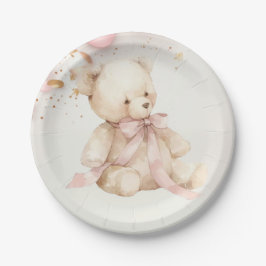Prato De Papel Teddy Bear Pink Champagne Gold Party Plates