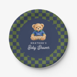 Prato De Papel Teddy Beary Checkboard Retro Baby Shower