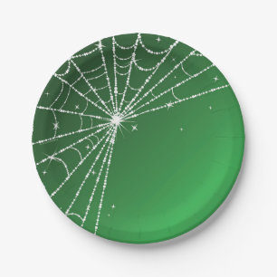 Prato De Papel Teia de Aranha Brilhante em Diamante Verde e Branc
