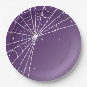 Prato De Papel Teia de Aranha de Diamante Brilhante Roxo e Branco