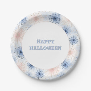 Prato De Papel Teias de Aranha de Halloween Rosa Azul