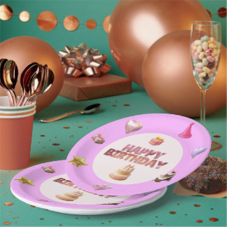 Prato de Papel Tema Aniversário Rosa Pastel