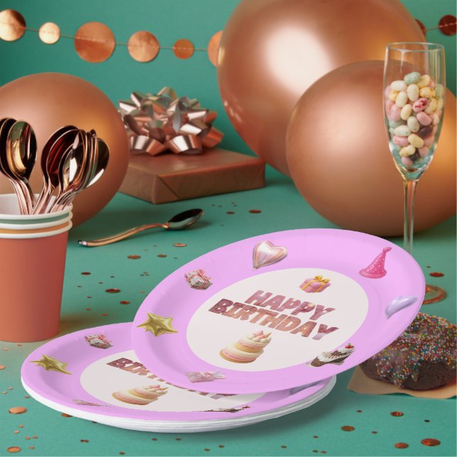 Prato de Papel Tema Aniversário Rosa Pastel (Múltiplo)