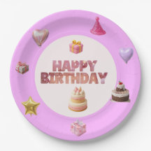 Prato de Papel Tema Aniversário Rosa Pastel