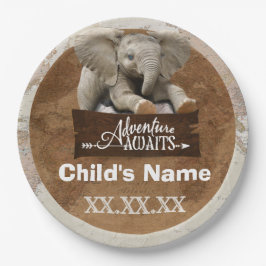 Prato De Papel Tema "Aventura Esperando por Você" Safari Elefante