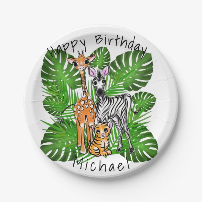 Prato De Papel Tema da selva de tigre-zebra-branca (Frente)