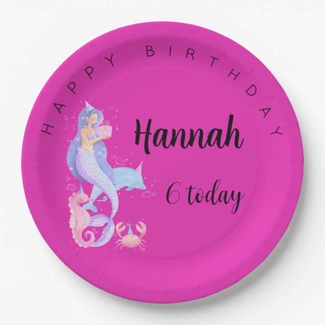 Prato De Papel Tema da Sereia da Rapariga de Aniversário (Frente)