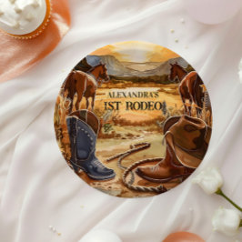 Prato De Papel Tema de 1º Aniversário Rodeio Cowboy Rústico