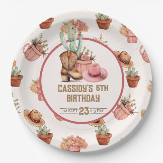 Prato De Papel Tema de Aniversário da Cowgirl Partido Wildwest Oc