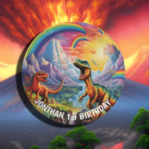 Prato De Papel Tema de aniversário do Rainbow Wild One dinossauro