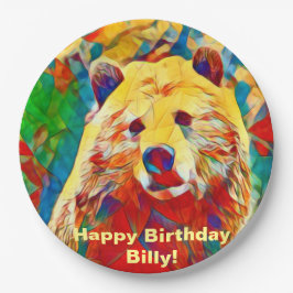 Prato De Papel Tema de Aquarela Placa de Papel Urso Digital Color