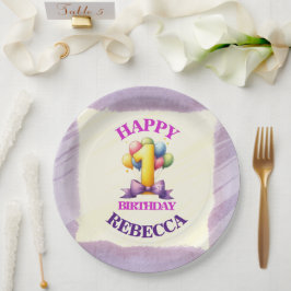 Prato De Papel Tema de Balão de 1º Aniversário
