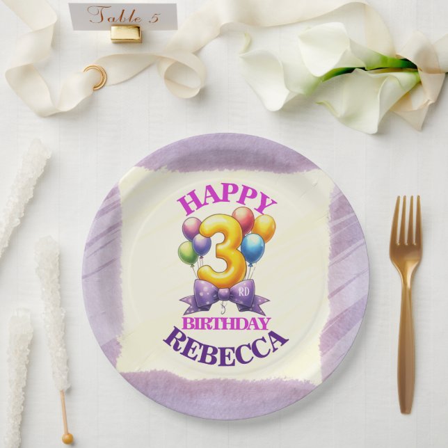 Prato De Papel Tema de Balão de 3º Aniversário (Casamento)