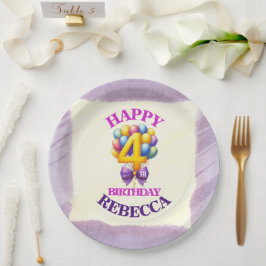 Prato De Papel Tema de Balão de Aniversário de 4 anos
