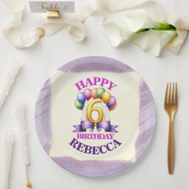 Prato De Papel Tema de Balão de Aniversário de 6 anos