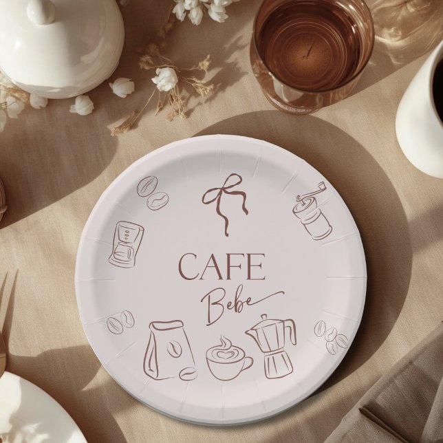 Prato De Papel Tema de Café Bege Café Bebe Bebê a Caminho Chás de (Criador carregado)