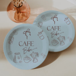 Prato De Papel Tema de Café Toca Azul Café Bebe Menino Chá de Beb
