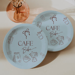 Prato De Papel Tema de Café Toca Azul Café Bebe Menino Chá de Beb