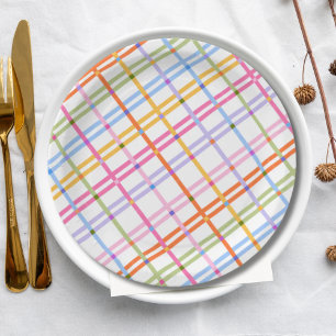 Prato De Papel Tema de Chá de Bebê Xadrez Colorido Moderno
