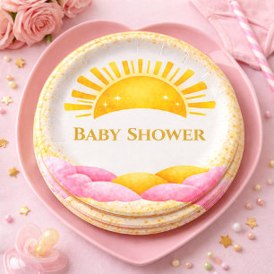 Prato De Papel Tema de Chuvada de Bebê Menina Sol de Ouro