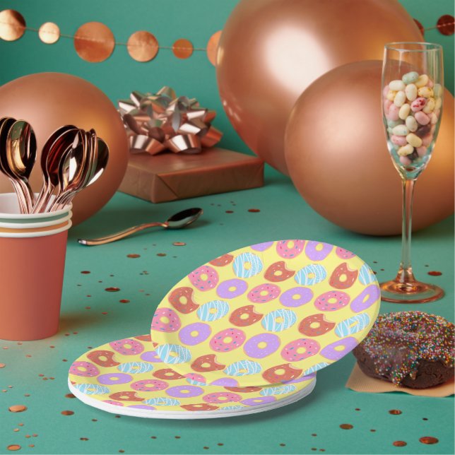 Prato De Papel Tema de Comida de Festa de Aniversário de Donuts G (Múltiplo)