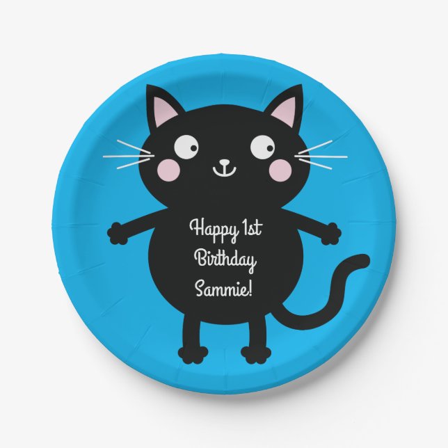 Prato De Papel Tema de Festa de primeiro aniversario de Gatinho C (Frente)