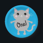Prato De Papel Tema de Festa de primeiro aniversario de Gatinho C<br><div class="desc">Este adorável gatinho de desenho animado colorido está aqui para ajudar seu pequeno a celebrar sua primeira festa de aniversário!  Perfeito para um menino ou menina que ama gatinhos!</div>