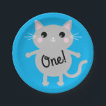 Prato De Papel Tema de Festa de primeiro aniversario de Gatinho C<br><div class="desc">Este adorável gatinho de desenho animado colorido está aqui para ajudar seu pequeno a celebrar sua primeira festa de aniversário!  Perfeito para um menino ou menina que ama gatinhos!</div>