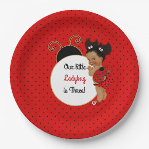Prato De Papel Tema de Joaninha Bebê Menina Vermelho & Preto