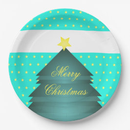 Prato De Papel Tema de Natal da Praia do Teal Brilhante