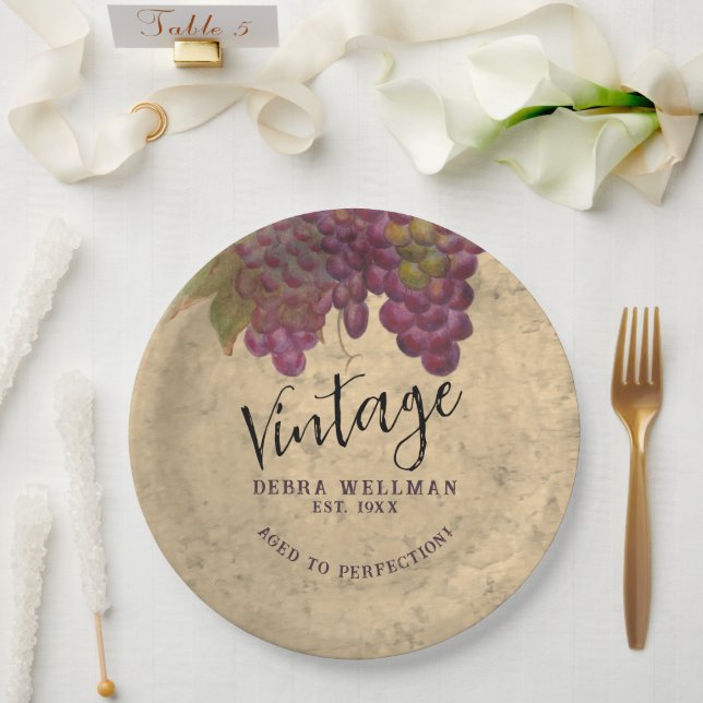Prato De Papel Tema de Vinho Elegante Vinícola de Aniversário Vin (Casamento)