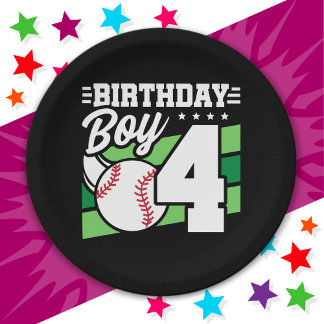 Prato De Papel Tema do 4º Aniversário do Festa de Beisebol com 4 