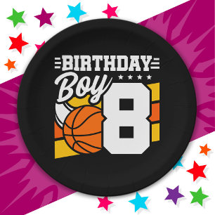 Prato De Papel Tema do 8º Aniversário do Festa de Basquete com 8