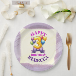 Prato De Papel Tema do Balão aniversário de 3 anos