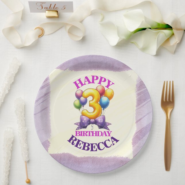 Prato De Papel Tema do Balão aniversário de 3 anos (Casamento)