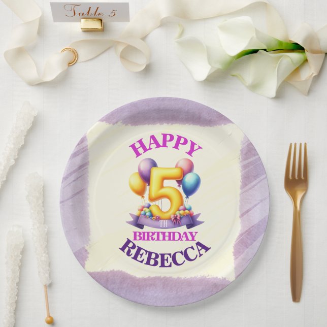 Prato De Papel Tema do Balão de 5 Birthday (Casamento)