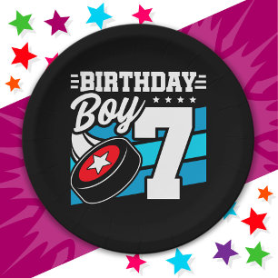 Prato De Papel Tema do Festa de Hóquei de 7 Anos Garoto de 7 de A