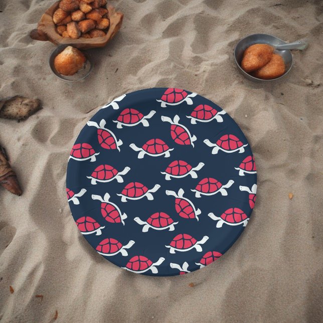 Prato De Papel Tema Escuro Tartaruga Desenho Animado  (red shell turtle ,birthday,wedding,baby shower,special occasion event paper plate party supplies)