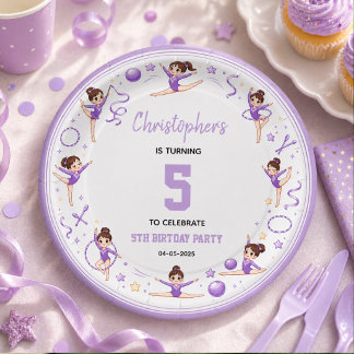 Prato De Papel Tema Esportivo Fofo de Ginástica Rítmica Roxo