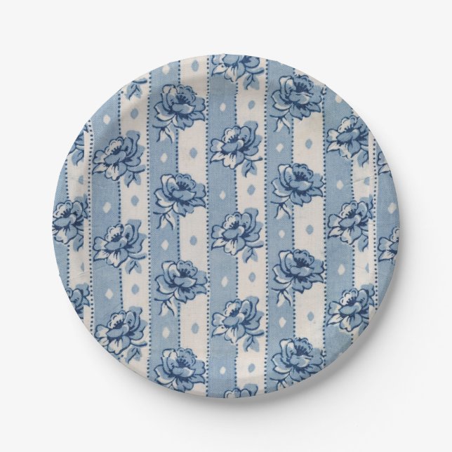Prato De Papel Tema Floral Clássico Azul-marfim | Placas de papel (Frente)