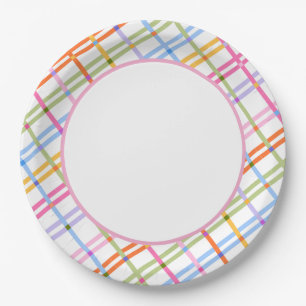 Prato De Papel Tema Moderno de Chuveiro de Bebê Xadrez Colorido