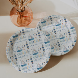 Prato De Papel Tema náutico Ahoy É um Chá de fraldas