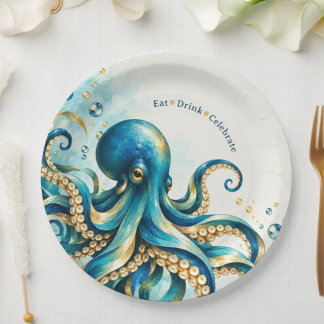Prato De Papel Tema Oceano | Polvo | Festa de Aniversário