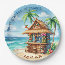 Prato De Papel Tema Tiki Estilo de férias texto personalizado