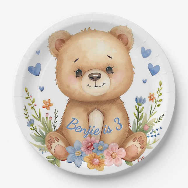 Prato De Papel Tema Urso Azul da Floresta para Festa de Aniversár (Frente)
