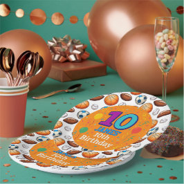 Prato De Papel Temas de Esporte Personalizados - 10º Aniversário 